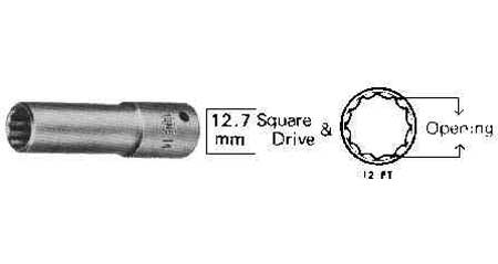 SOCKET DEEP WRENCH 12-POINT, 12.7MM/SQ DRIVEX32MM (1-1/4")