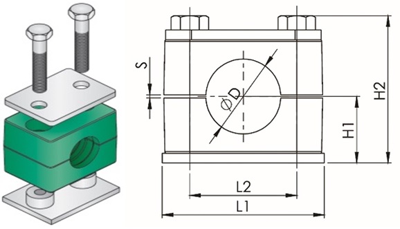 CLAMP TUBE POLYPROPYLENE, W/WELD PLATE STANDARD 30MM