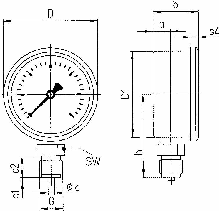GAUGE PRESSURE GLYCERINE BOTTM, DIRECT 0-10BAR 100MM G1/2"