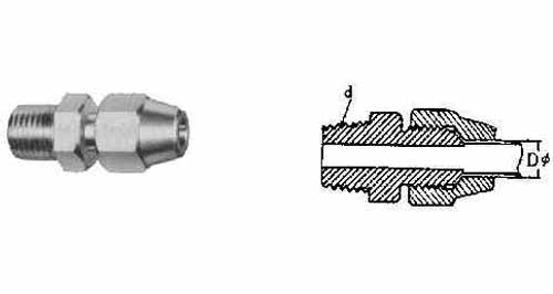 HALF UNION FLARED BRASS, TAPER THREAD 1/2" X PT1/2