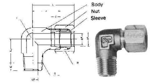 ELBOW MALE FLARELESS BRASS, 6MMXPT1/8