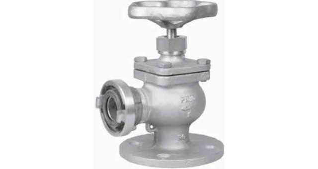 FIRE/DECKWASH VALVE DIN BRONZE, FLANGE & STORZ ANGLE #912 50MM