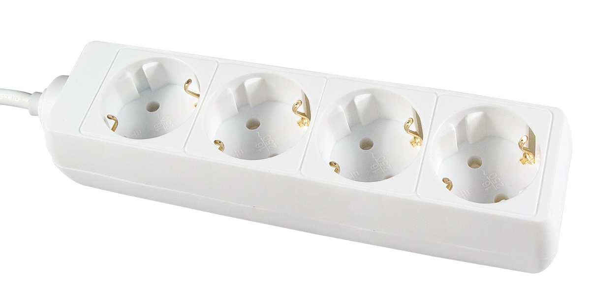 RECEPTACLE 4WAYS EUROPEAN PLUG, 2 ROUND PINS W/5MTR CORD