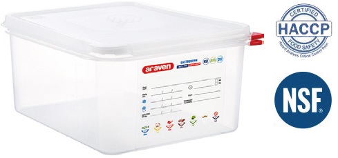 FOOD SERVICE CONTAINER PLASTIC, W/COLOUR CLIPS 176X108X65MM