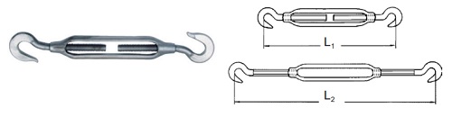 TURNBUCKLE FRAME GALV, HOOK&HOOK 16MMX250MM