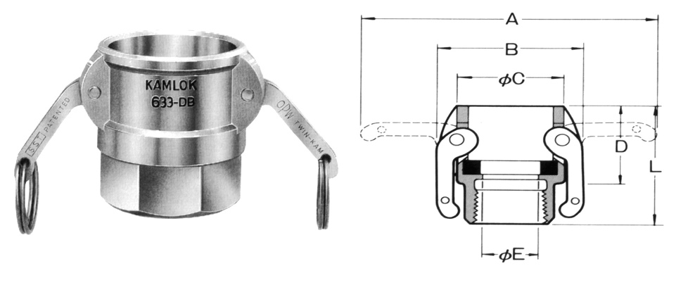 COUPLING CAM&GROOVE ALUM ALLOY, D SOCKET W/FEMALE THREAD 1/2"