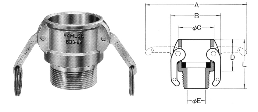 COUPLING CAM&GROOVE ALUM ALLOY, B SOCKET W/MALE THREAD 3"