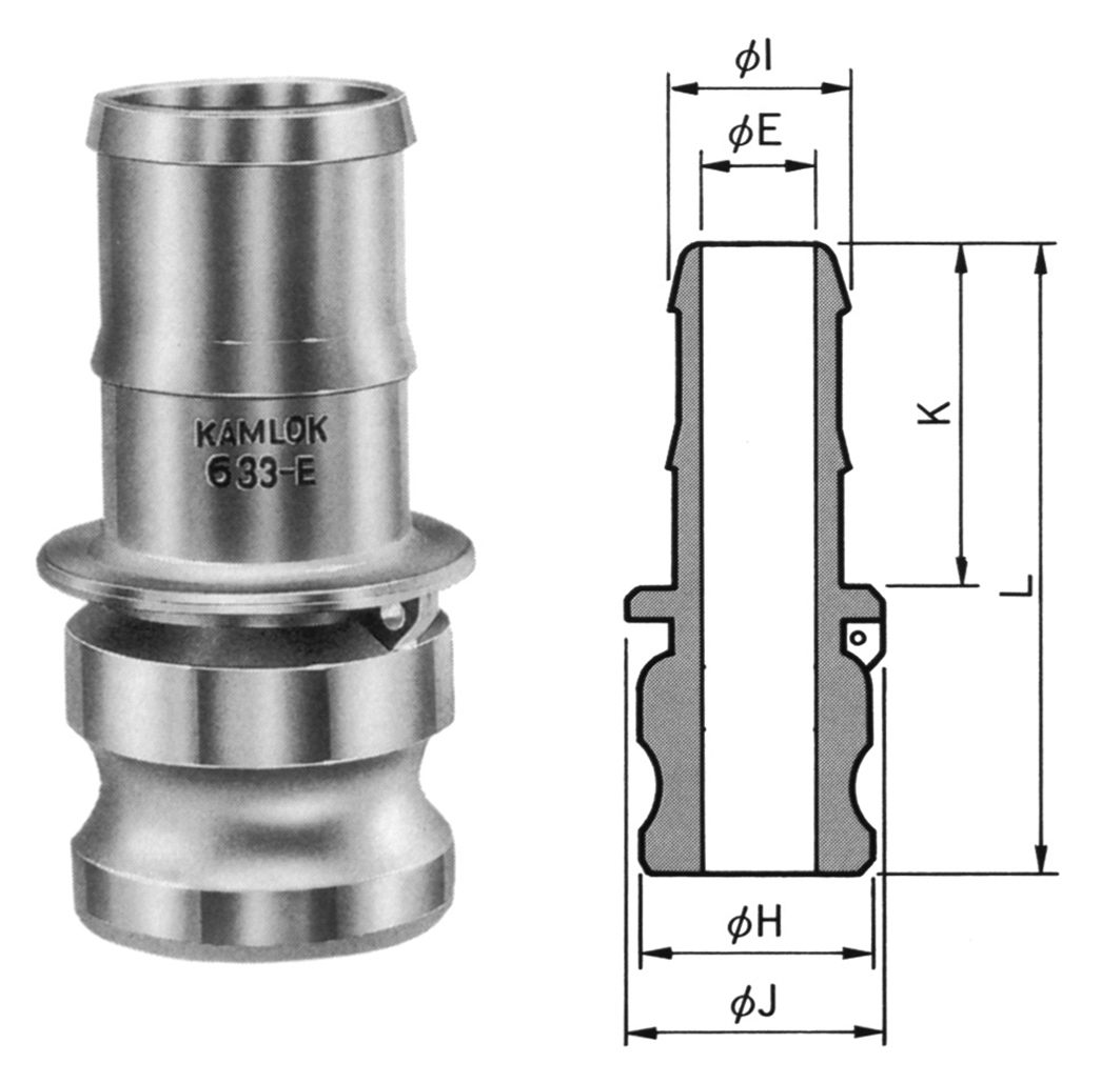 COUPLING CAM&GROOVE ALUM ALLOY, E PLUG W/HOSE END 4"