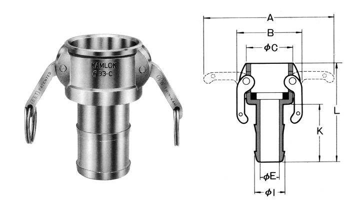 COUPLING CAM&GROOVE BRASS, C SOCKET W/HOSE END 8"