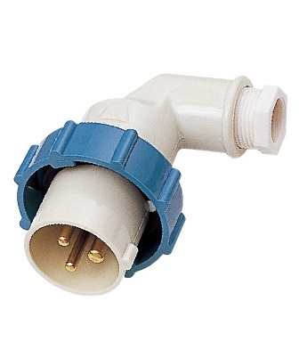 PLUG ANGLE WATERTIGHT IEC, 2P+E AC200-250V BLUE PI2-2B1